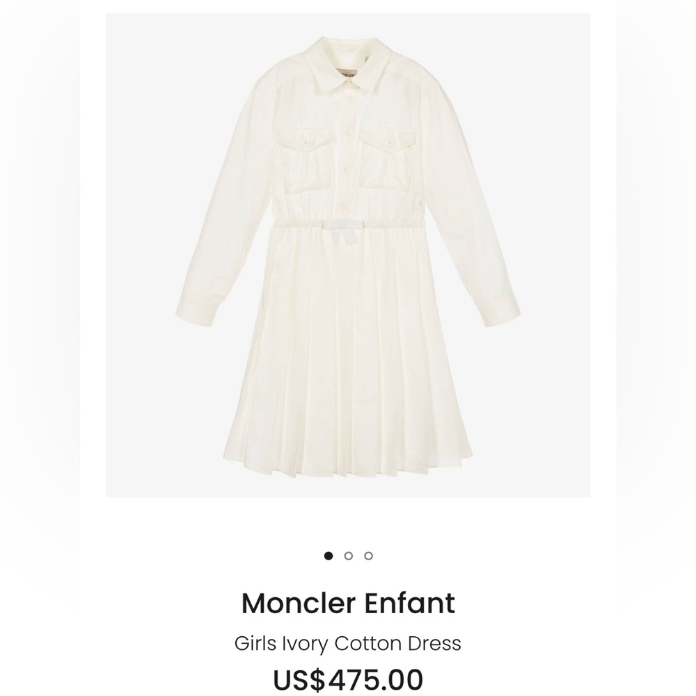 Brand new Girls Ivory Cotton Dress, Moncler Size 6